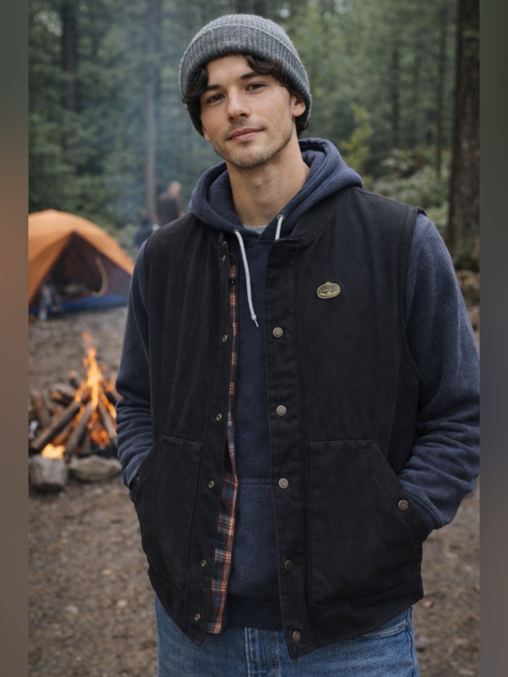 Poler Outdoor Stuff Camp Vibes Canvas Vest Large Black Flannel Lined Gorpcore R